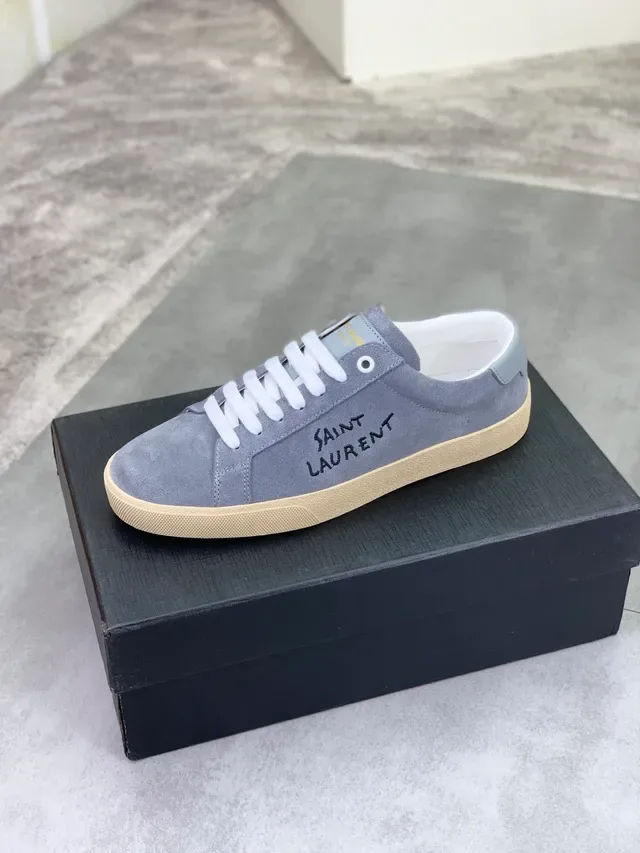 Saint Laurent Lifestyle Sneaker Gris Beige Suède Supérieur Logo Brodé 4