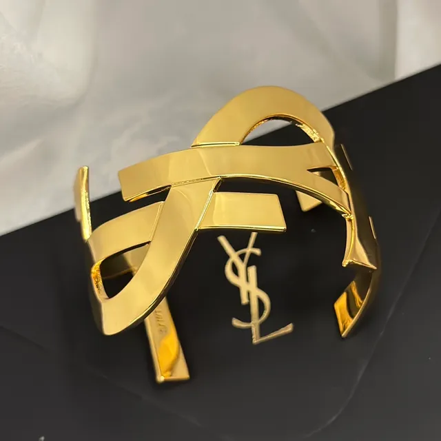 Saint Laurent Monogram Open Cuff Gold-Tone Bracelet 2