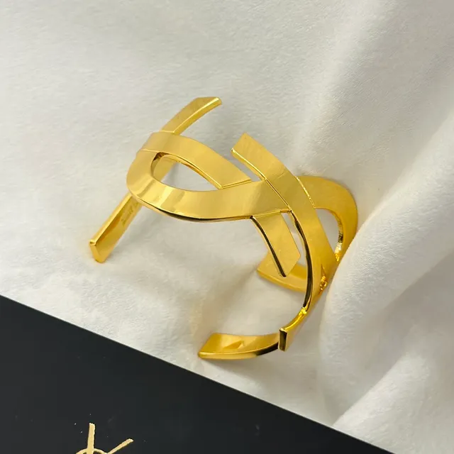 Saint Laurent Monogram Open Cuff Gold-Tone Bracelet 3