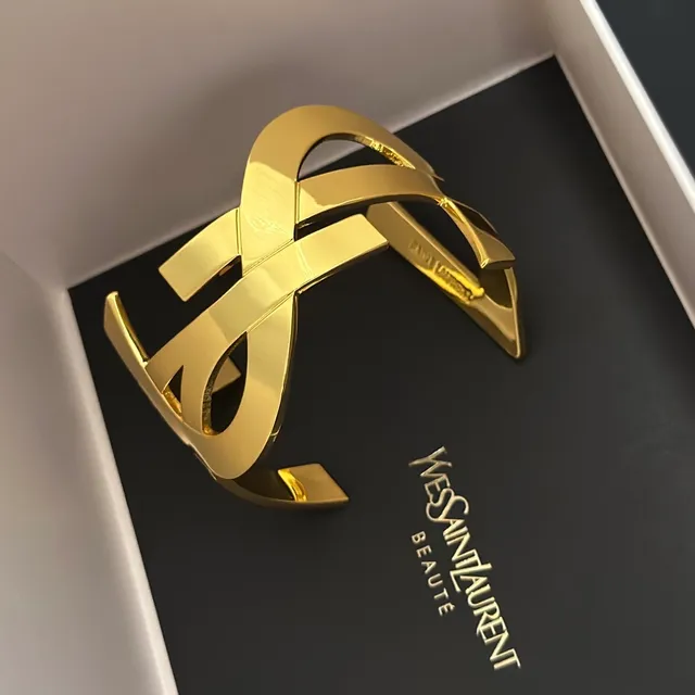 Saint Laurent Monogram Open Cuff Gold-Tone Bracelet 5