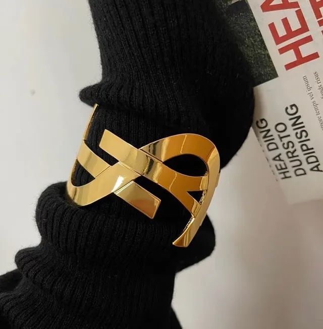 Saint Laurent Monogram Open Cuff Gold-Tone Bracelet 6