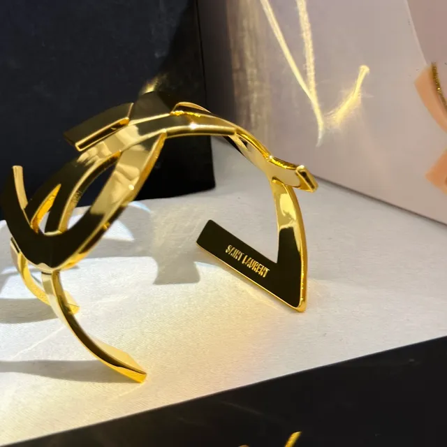 Saint Laurent Monogram Open Cuff Gold-Tone Bracelet 7