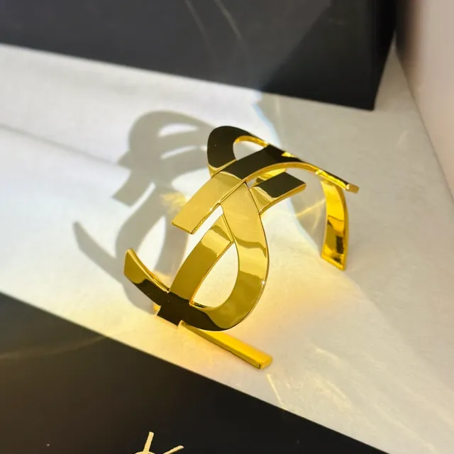 Saint Laurent Monogram Open Cuff Gold-Tone Bracelet 8
