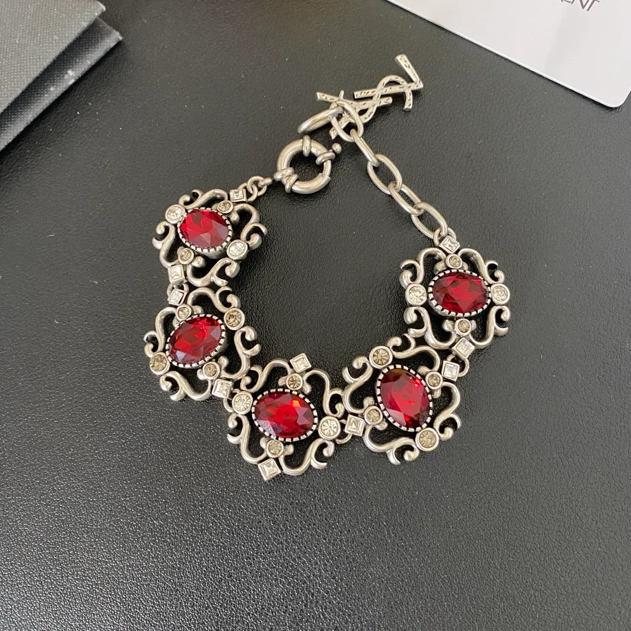 Saint Laurent Ornate Filigree Cabochon Bracelet 5
