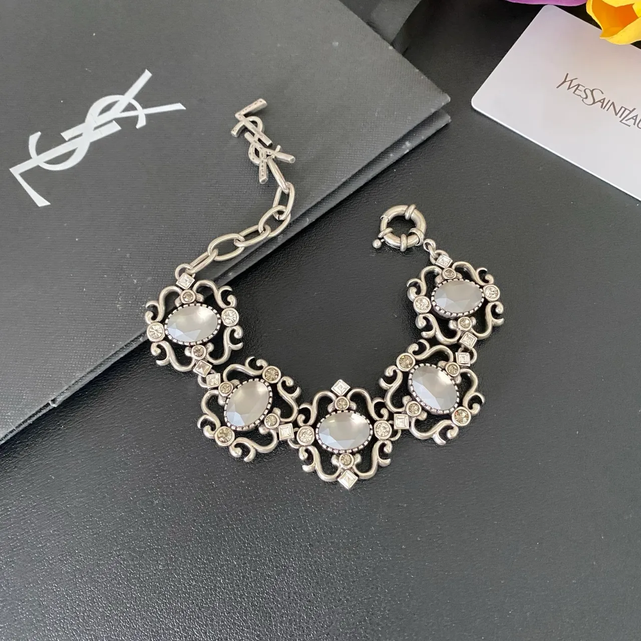 Saint Laurent Ornate Filigree Cabochon Bracelet 6