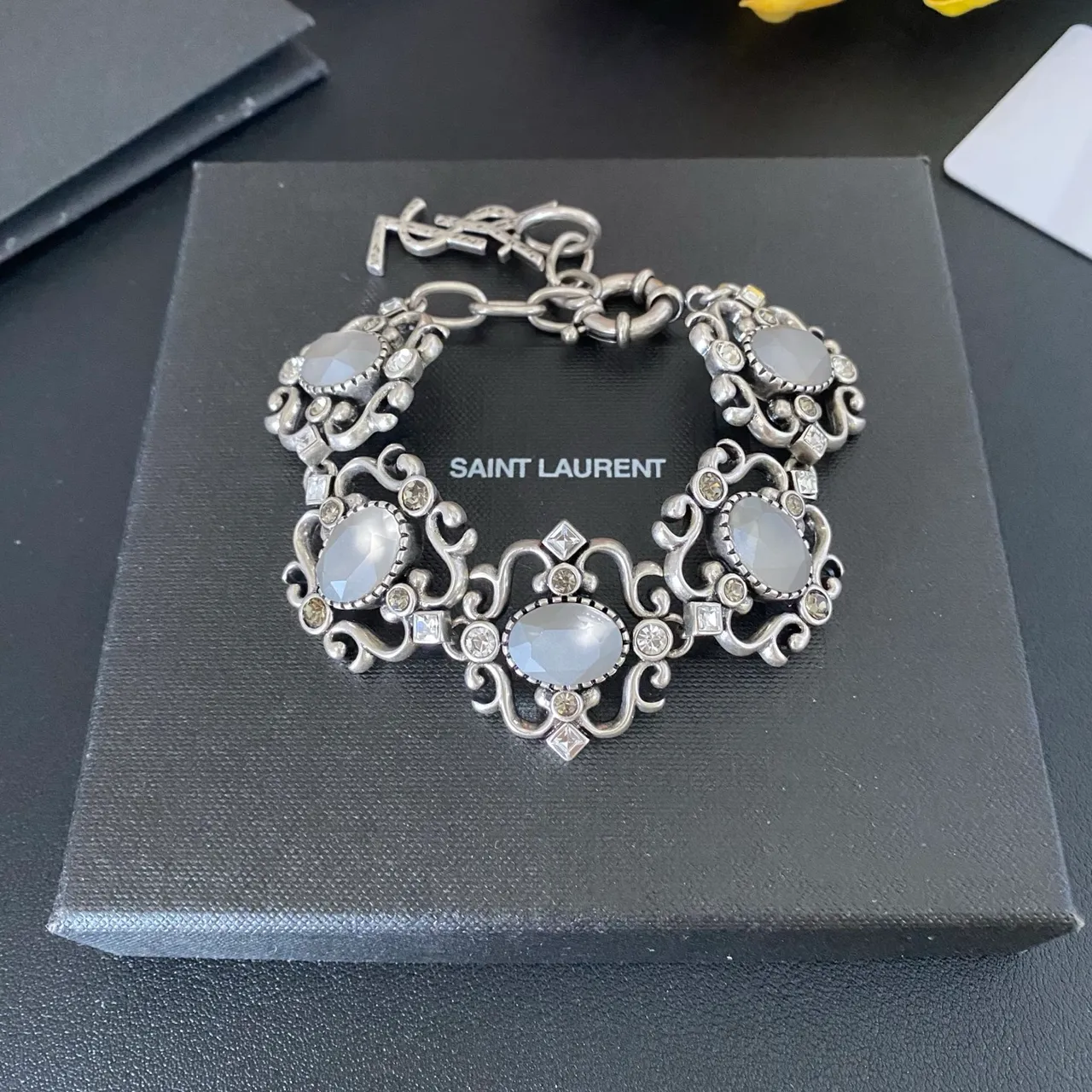 Saint Laurent Ornate Filigree Cabochon Bracelet 7