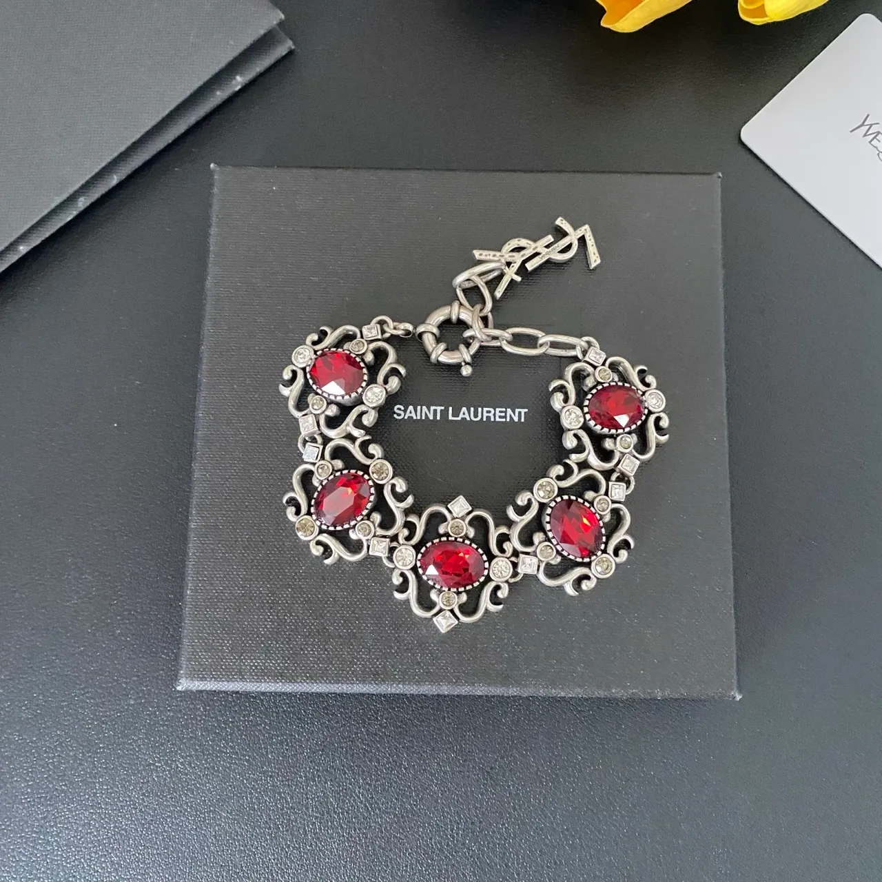 Saint Laurent Ornate Filigree Cabochon Bracelet 8