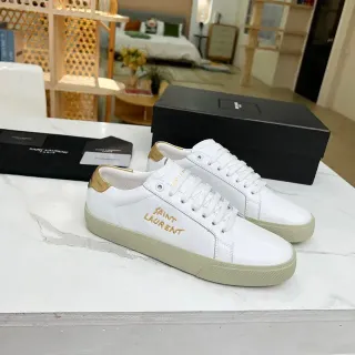 Saint Laurent White and Gold Embroidered Lifestyle Sneakers
