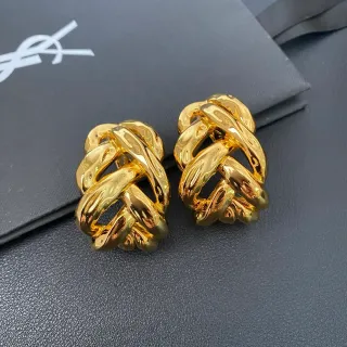 Saint Laurent बुनावट चेन लिंक गोल्ड टोन ईयरिंग्स