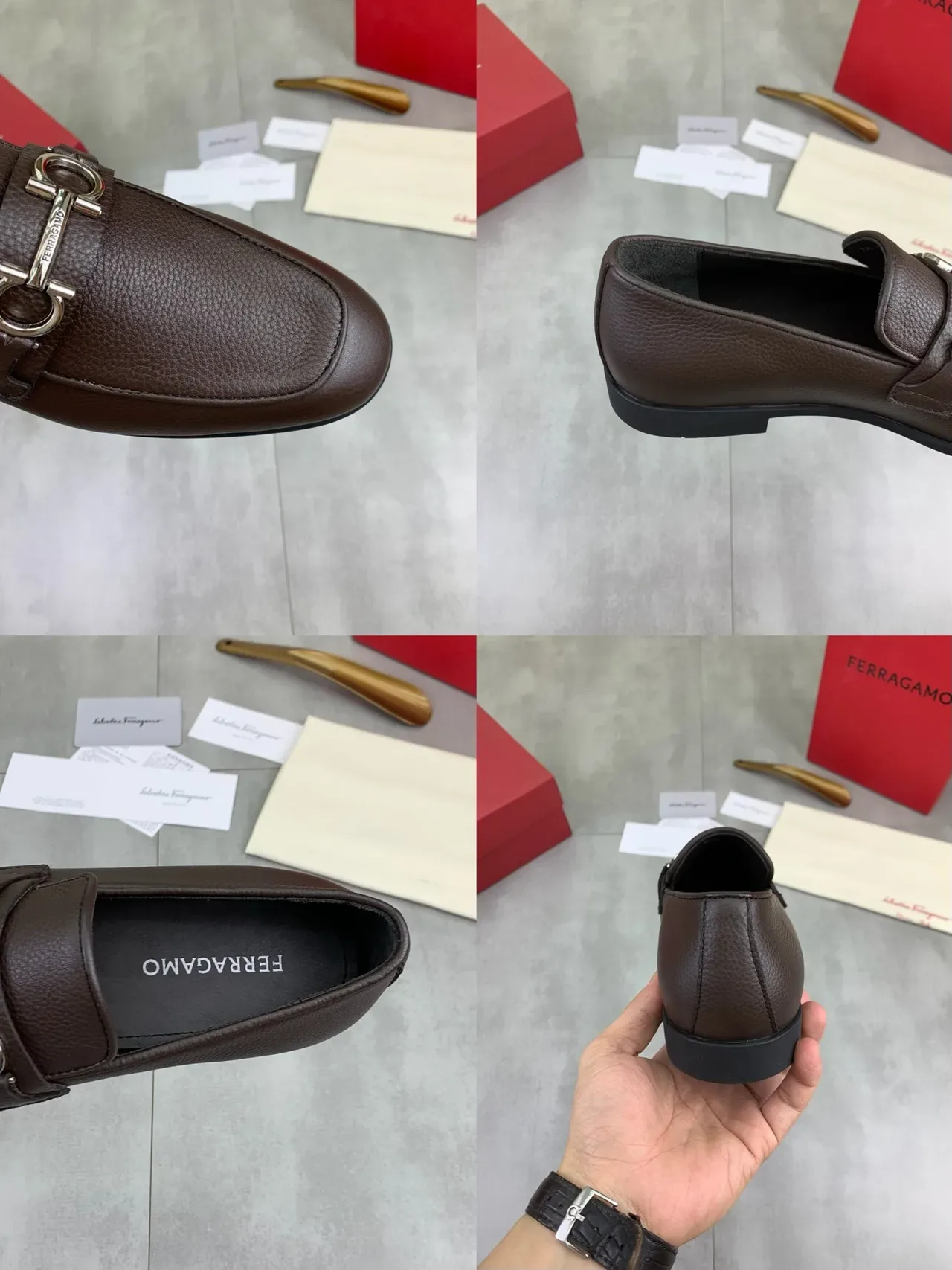Salvatore Ferragamo Gancini لوفر جلد بني مقشور 2