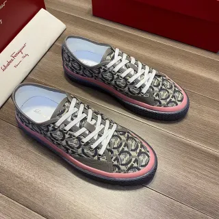 Salvatore Ferragamo Monogram-Print Canvas Low-Top Sneakers