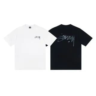 Stussy Stock Logo White and Black T-Shirt