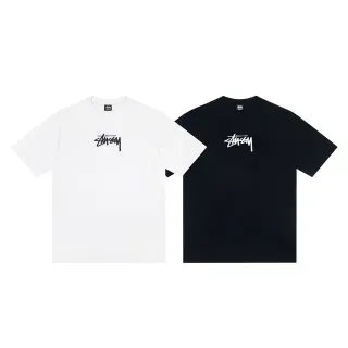 Stussy Stock Logo White Black Crew Neck Short Sleeve T-Shirt