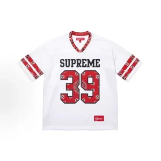Supreme Football White Red Mesh Fabric V-Neck Jersey