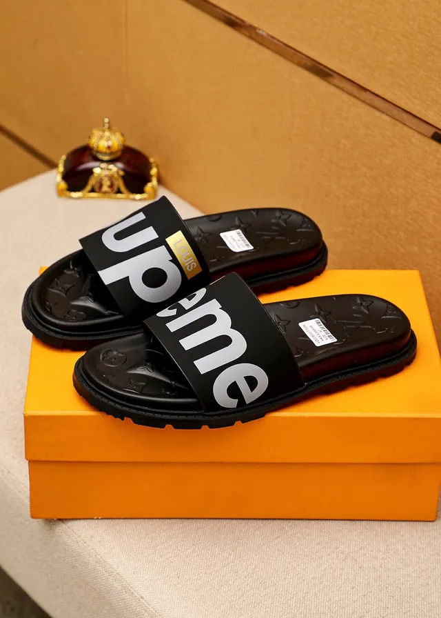 Supreme Slide Noir Argent Large Bandeau Monogramme Embossé Pantoufles à Semelle 3