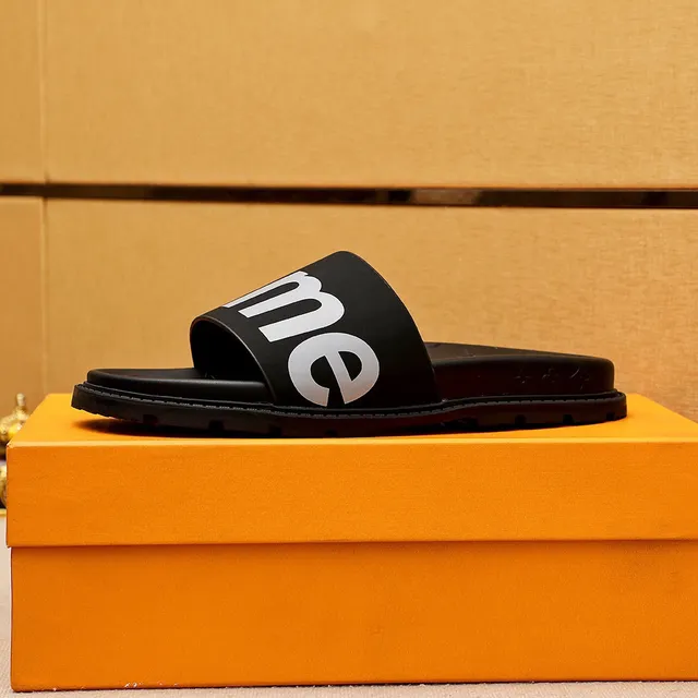 Supreme Slide Noir Argent Large Bandeau Monogramme Embossé Pantoufles à Semelle 6