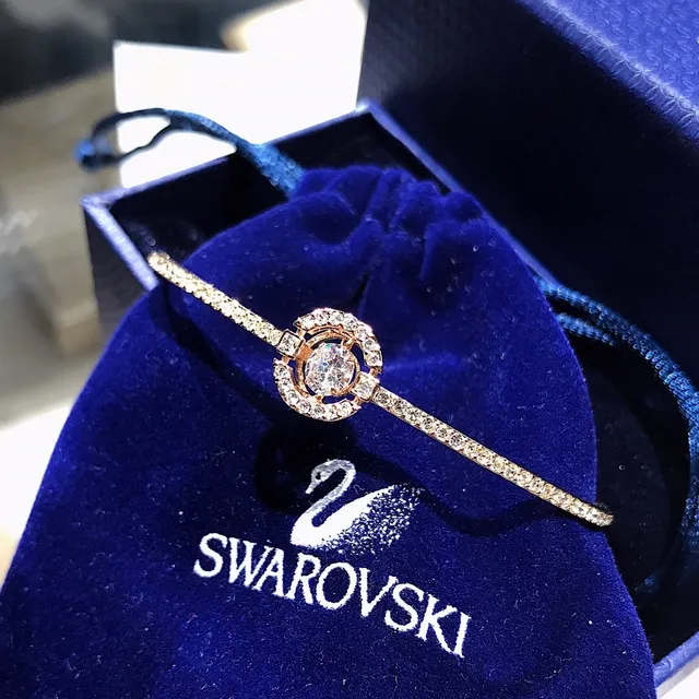 Swarovski Dorado Azul Pavé-Crystal Banda Metálica Brazalete 3