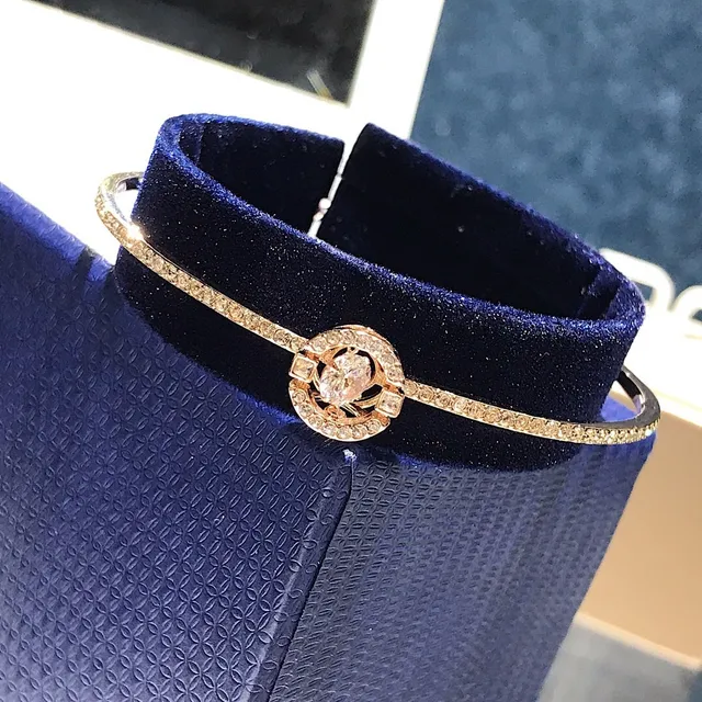 Swarovski Dorado Azul Pavé-Crystal Banda Metálica Brazalete 9