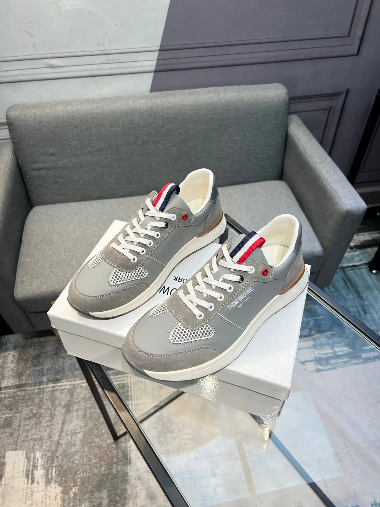 Thom Browne Gray Suede and Mesh Lifestyle Sneaker 3