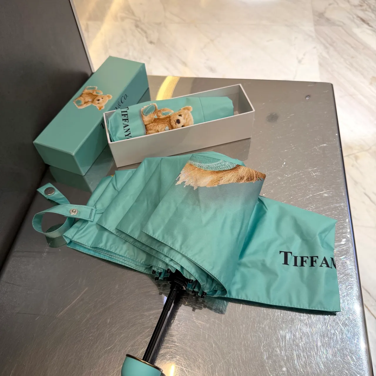 Tiffany & Co. Blue Brown Printed Teddy Bear Motif Canopy Handbag 6