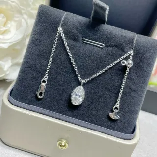 Tiffany & Co. Silver Black Oval Bezel-Set Pendant Fine Link Chain Necklace