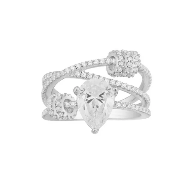 Tiffany & Co. Anillo de banda doble con piedra central en forma de pera pavé-set de plata y navy 2