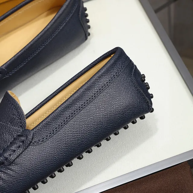 Tod's Gommino Navy Beige Pebbled Leather Penny Strap Loafer 5
