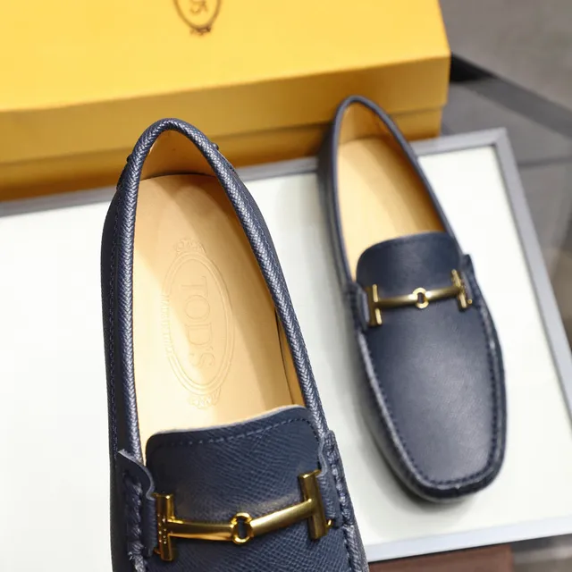 Tod's Horsebit Mocassim Azul Marinho Couro Texturizado Slip-On Loafers 4