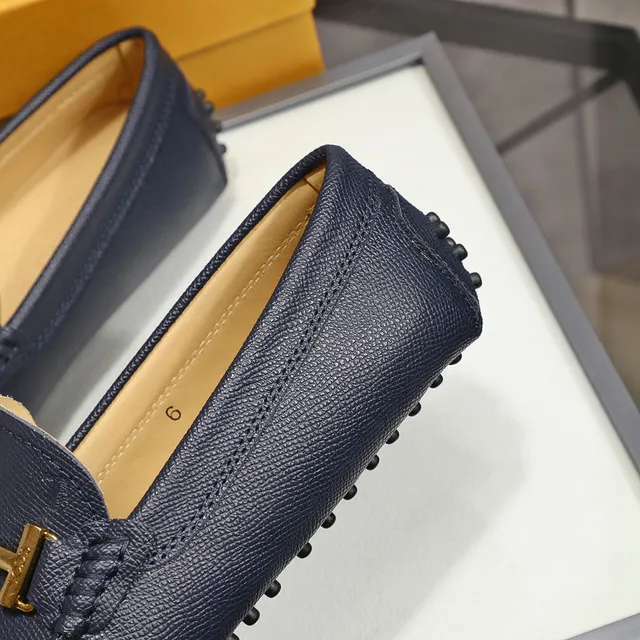 Tod's Horsebit Mocassim Azul Marinho Couro Texturizado Slip-On Loafers 5