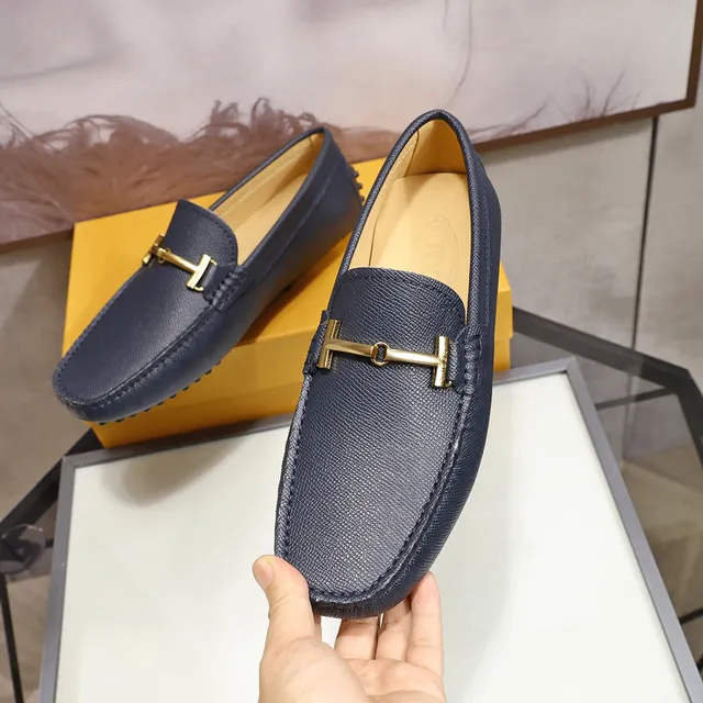 Tod's Horsebit Mocassim Azul Marinho Couro Texturizado Slip-On Loafers 7