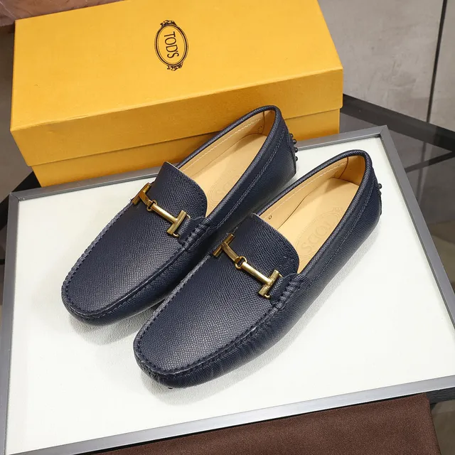 Tod's Horsebit Mocassim Azul Marinho Couro Texturizado Slip-On Loafers 8
