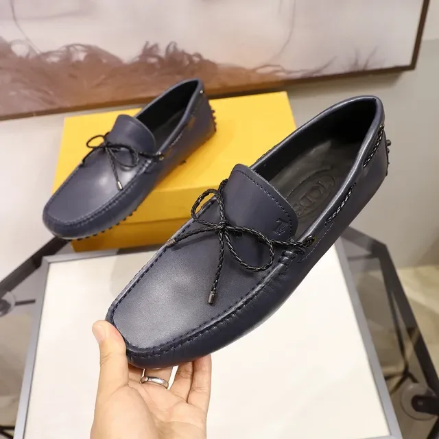Tod's Loafer Navy Black Leather Braided Rope Bow Loafer 7
