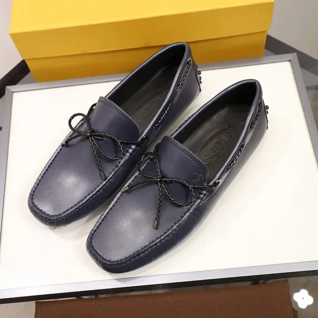 Tod's Loafer Navy Black Leather Braided Rope Bow Loafer 8