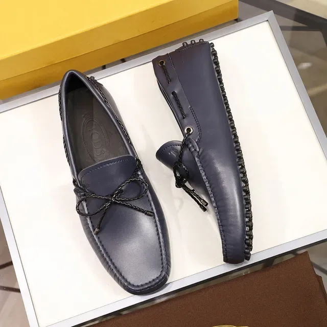 Tod's Loafer Navy Black Leather Braided Rope Bow Loafer 9