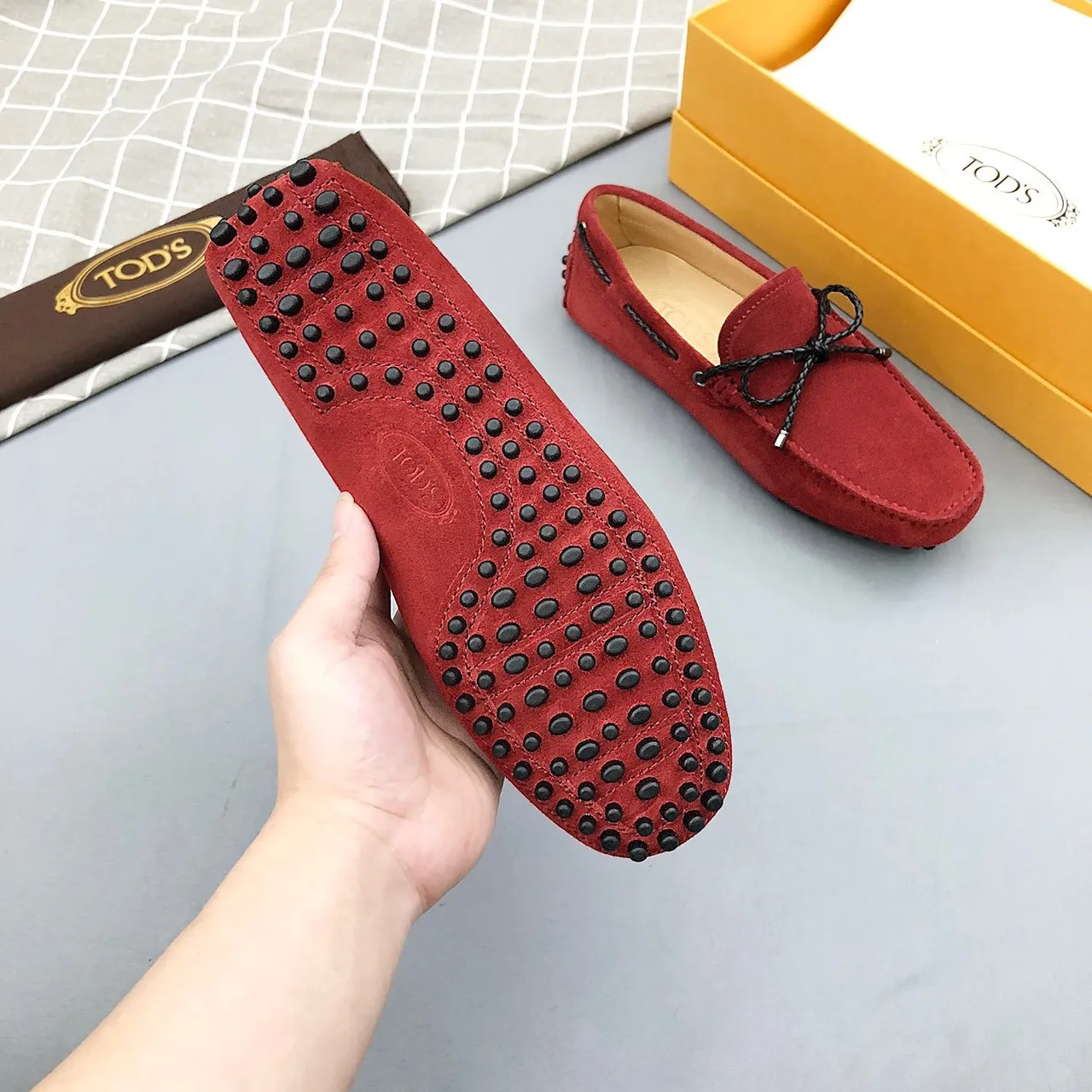 Tod's Rope Bow Loafer Red Black Suede Upper Detail Loafer 9