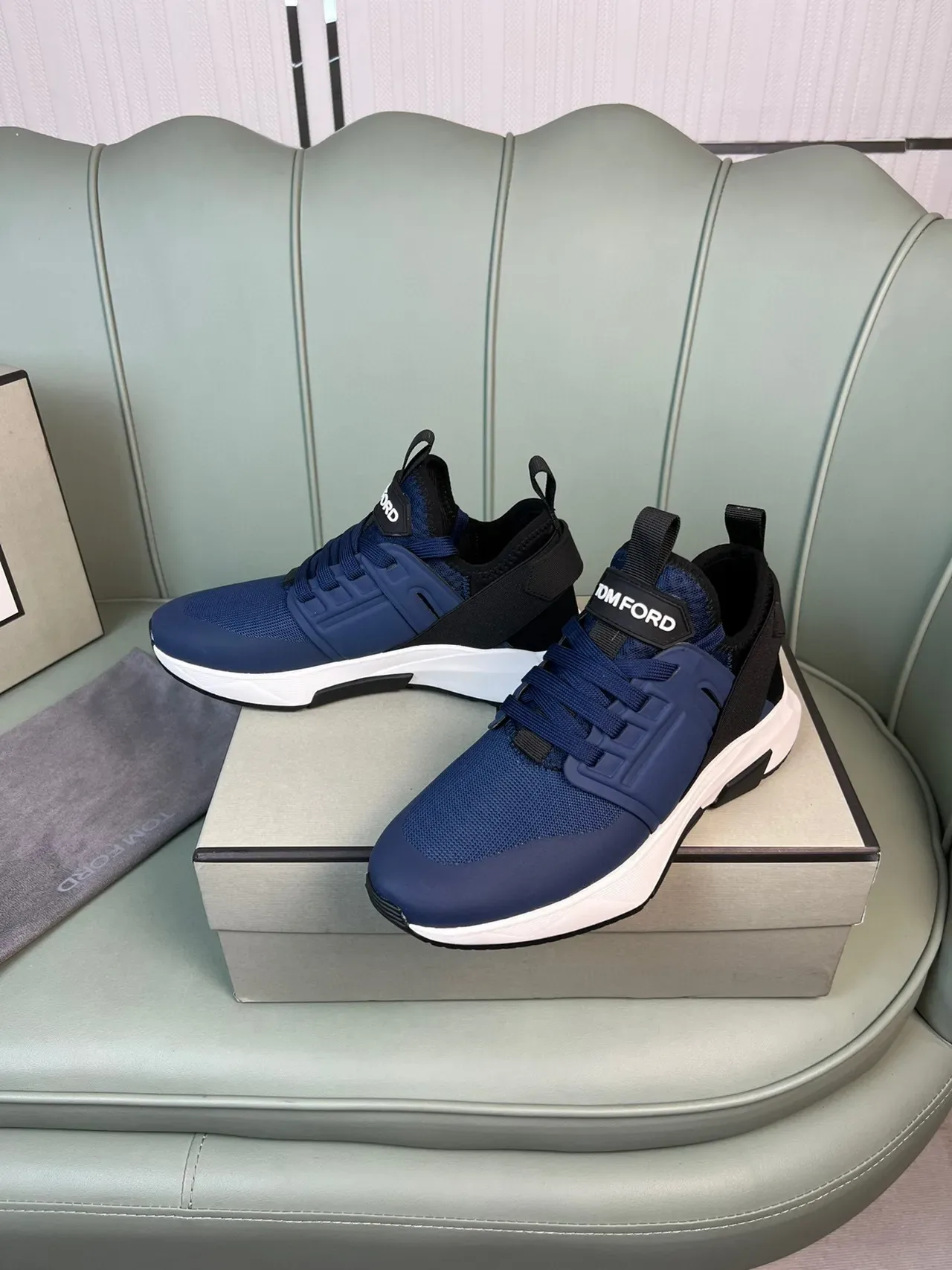 Tom Ford Navy Mesh and Synthetic Lifestyle Sneakers 8