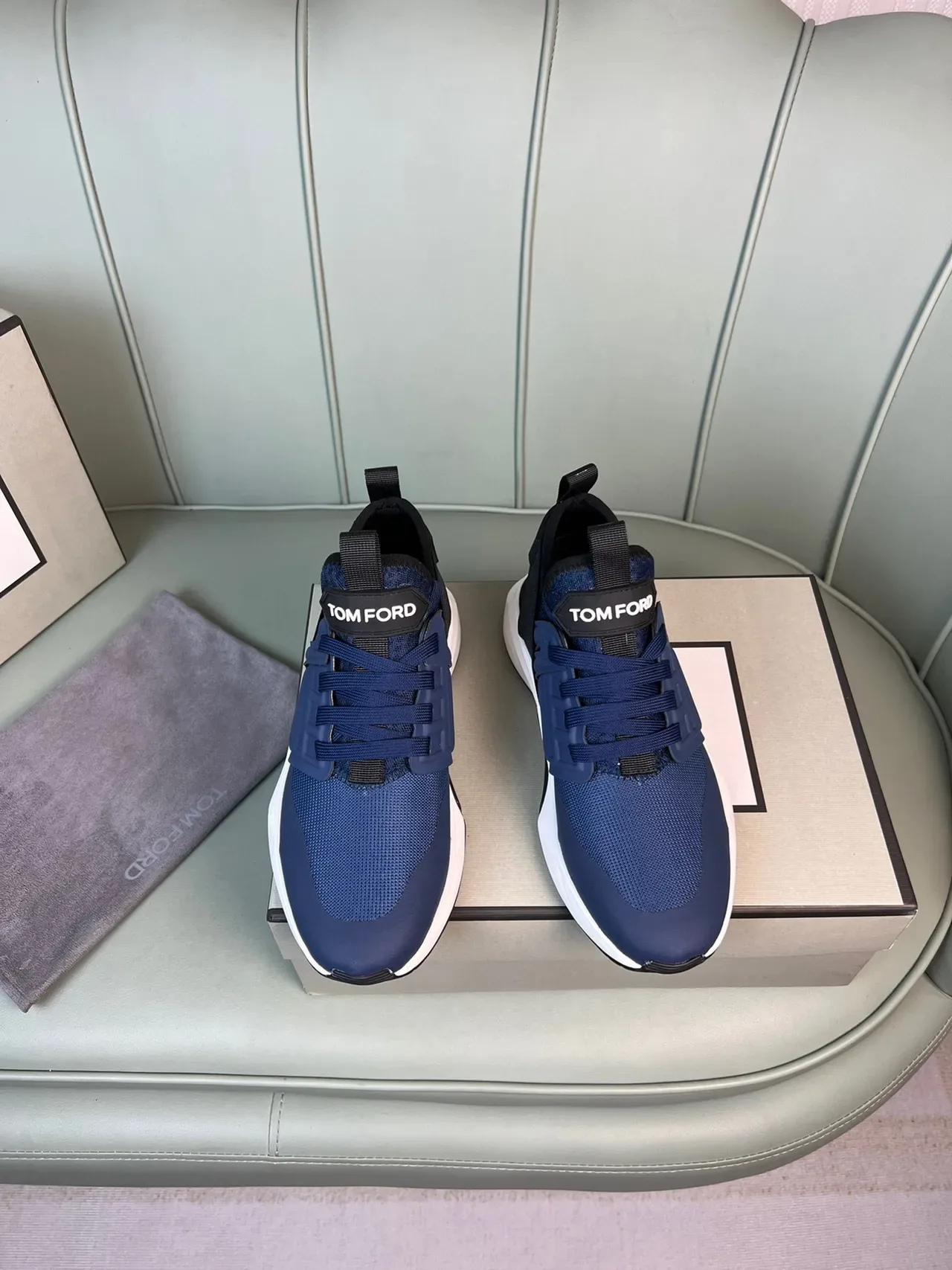 Tom Ford Navy Mesh and Synthetic Lifestyle Sneakers 9