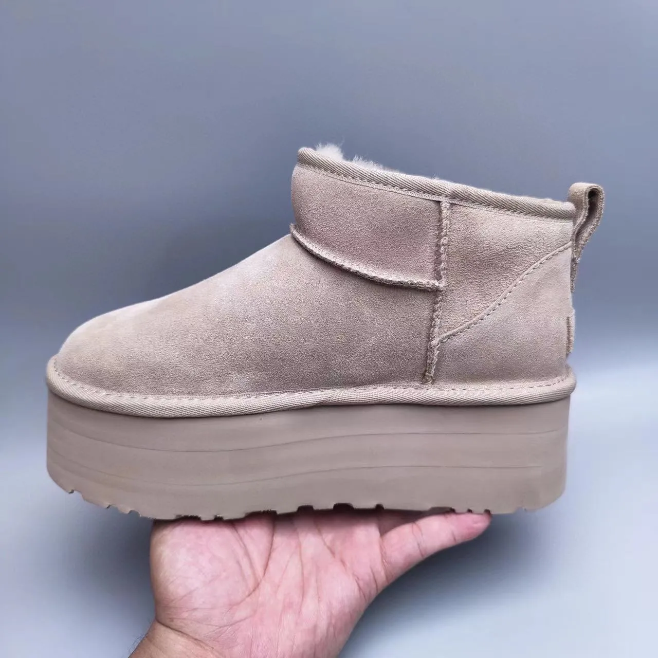 UGG Beige Suede Upper Shearling-Lined Cuff Snow Boots 6