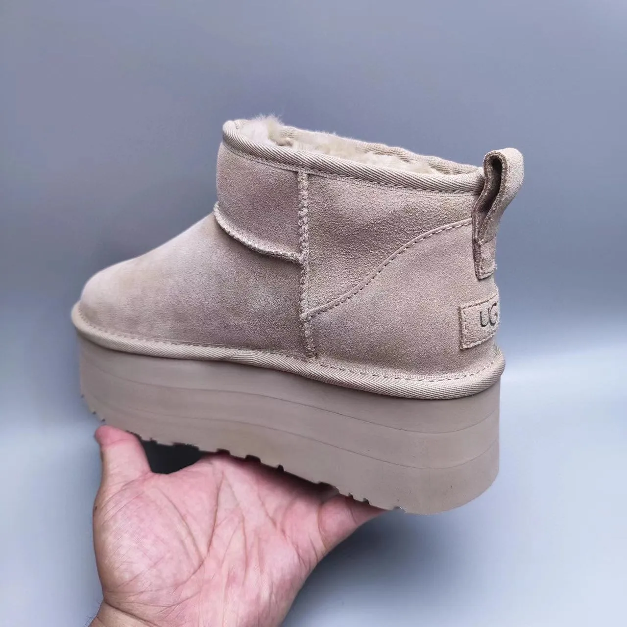 UGG Beige Suede Upper Shearling-Lined Cuff Snow Boots 7