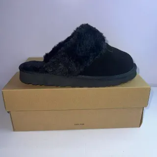 UGG Black Plush Fur Collar Suede Upper Slippers