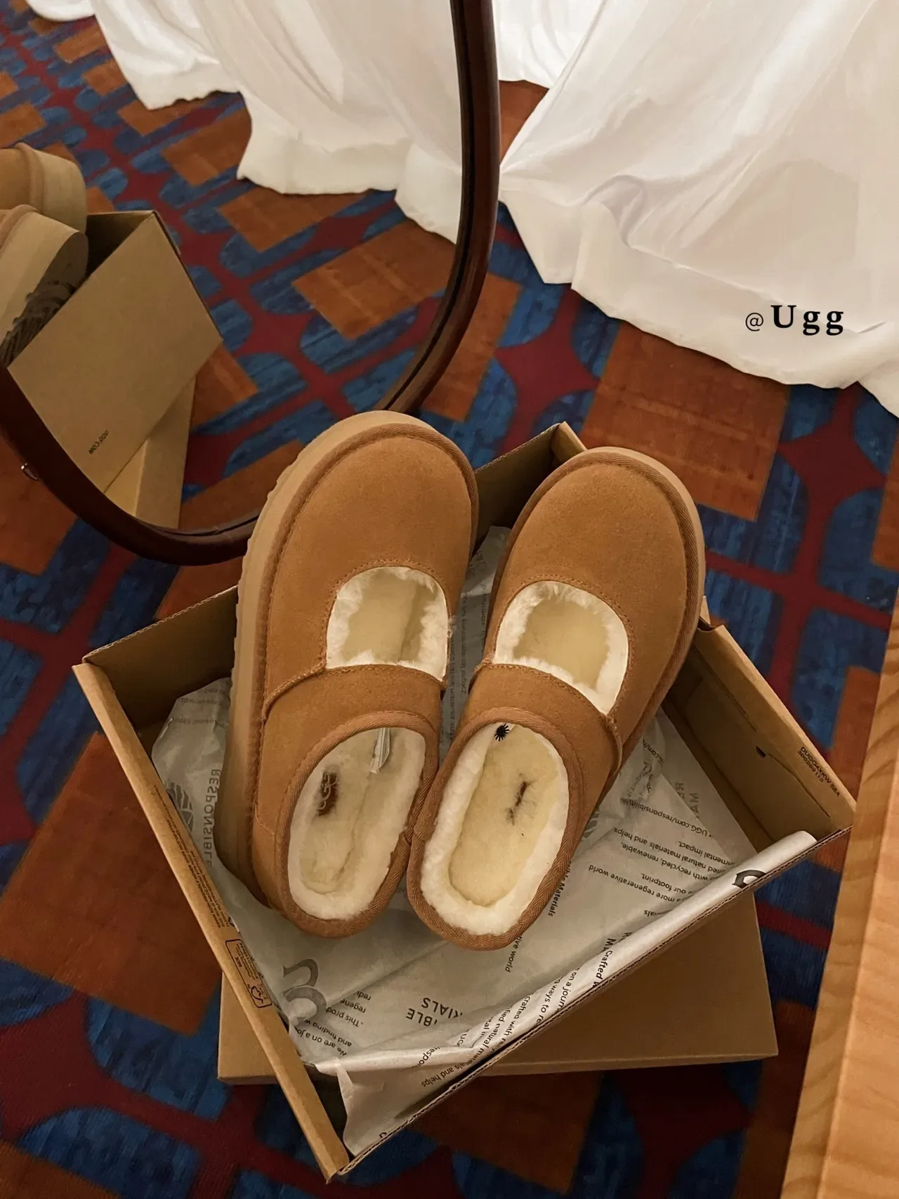 UGG 棕米色 麂皮 羊毛里 玛丽珍鞋 5