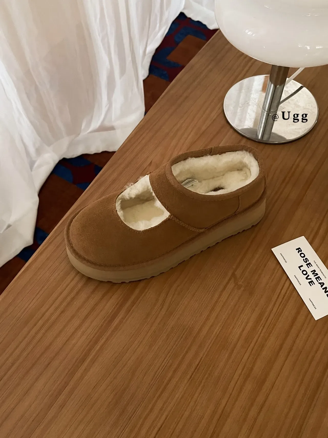 UGG 棕米色 麂皮 羊毛里 玛丽珍鞋 8