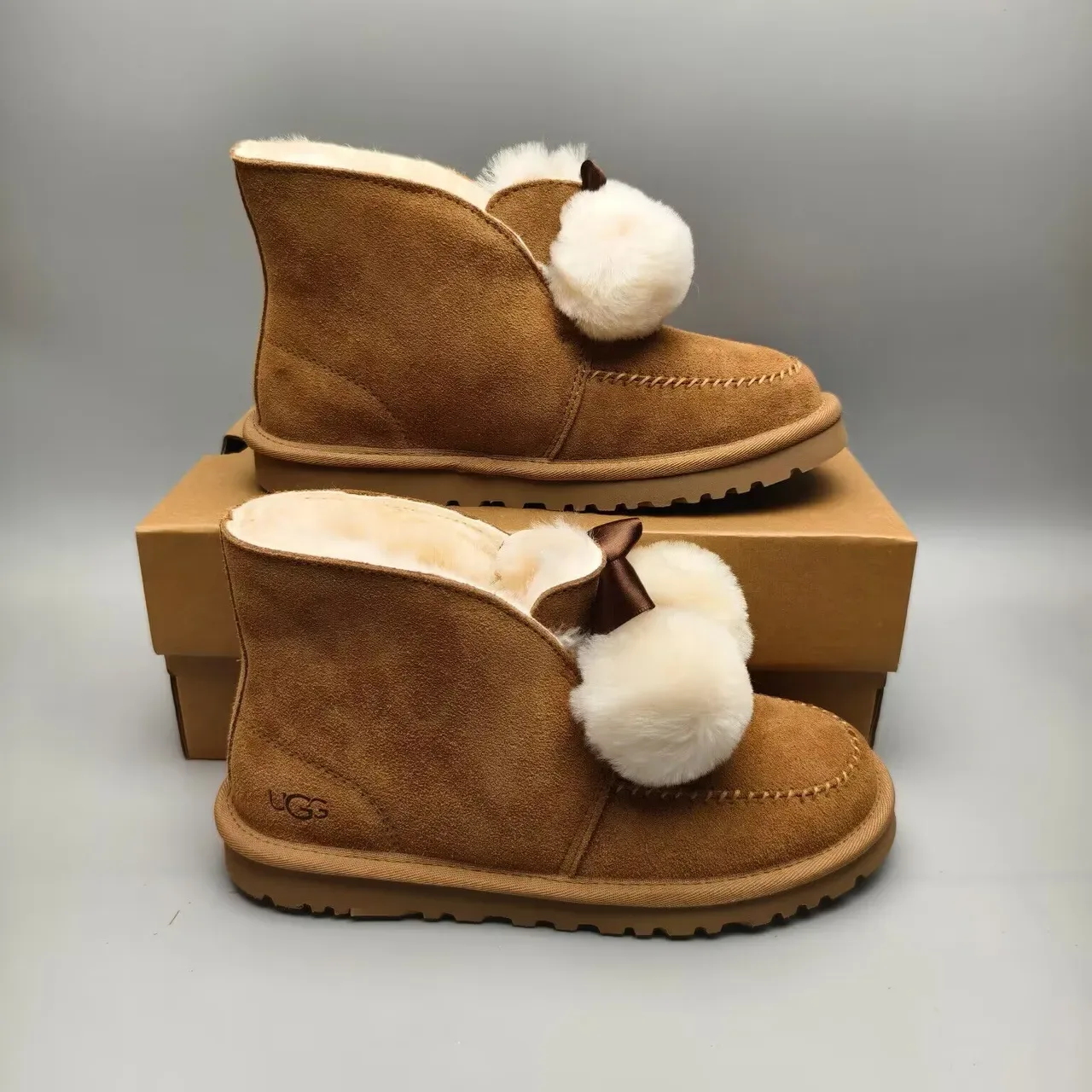 UGG Brown Beige Suede Upper Shearling-Lined Snow Boots 7