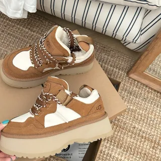 UGG Marrón Blanco Plataforma Suela Cordones Trenzados Chunky Sneakers