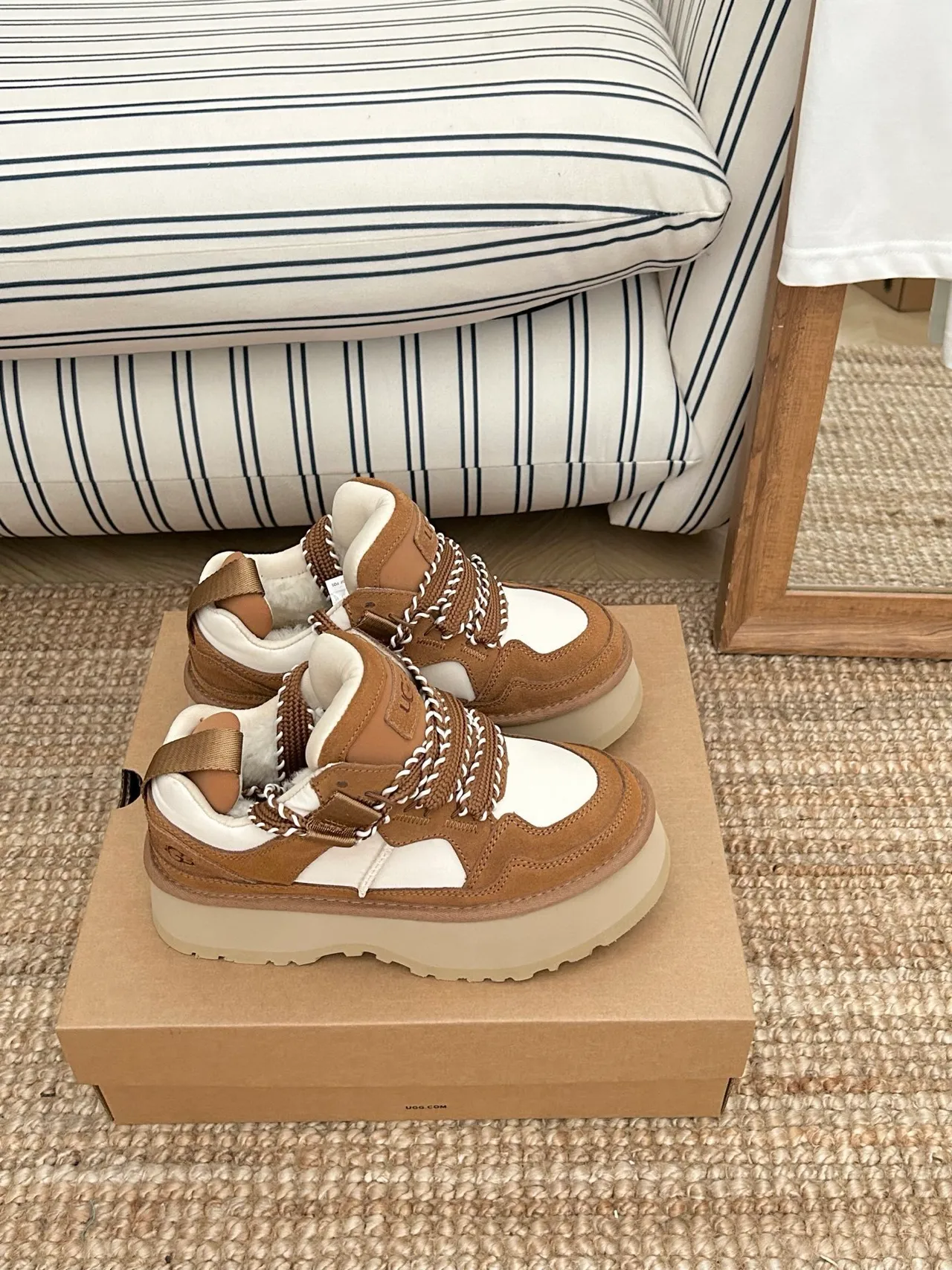 UGG Brown White Platform Sole Braided Rope Laces Chunky Sneakers 3