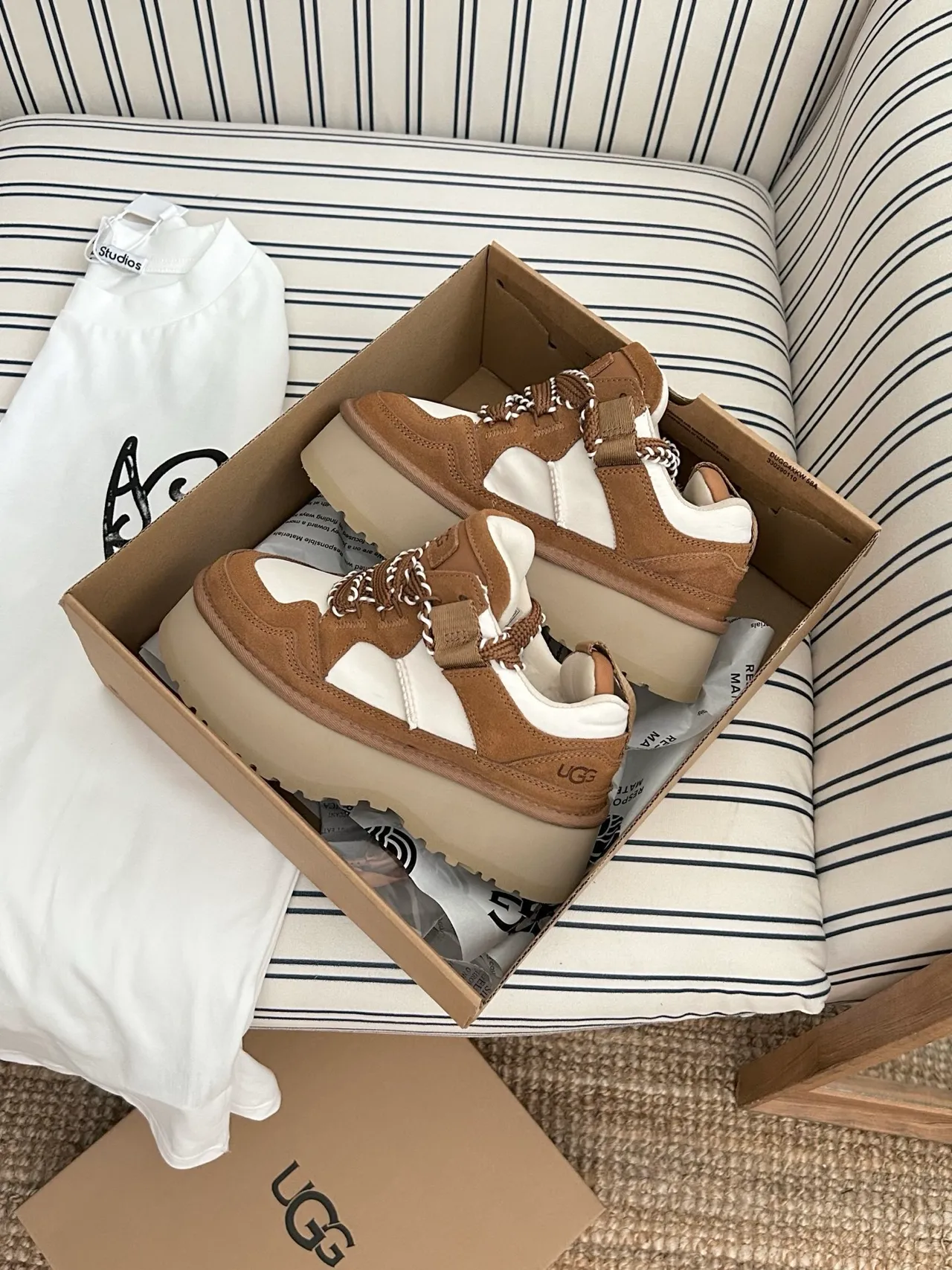 UGG Brown White Platform Sole Braided Rope Laces Chunky Sneakers 8