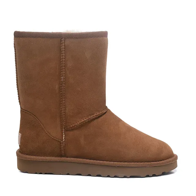 UGG Classic Short বাদামী সুয়েড শিয়ারলিং লাইন্ড স্নো বুট 16