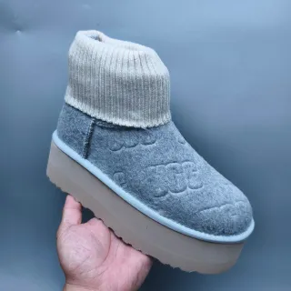 UGG 灰米色 平台底 针织袜口 雪靴