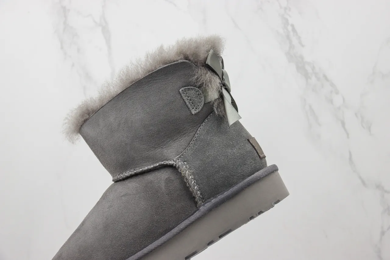UGG Gray Suede Upper Shearling-Lined Cuff Snow Boots 3