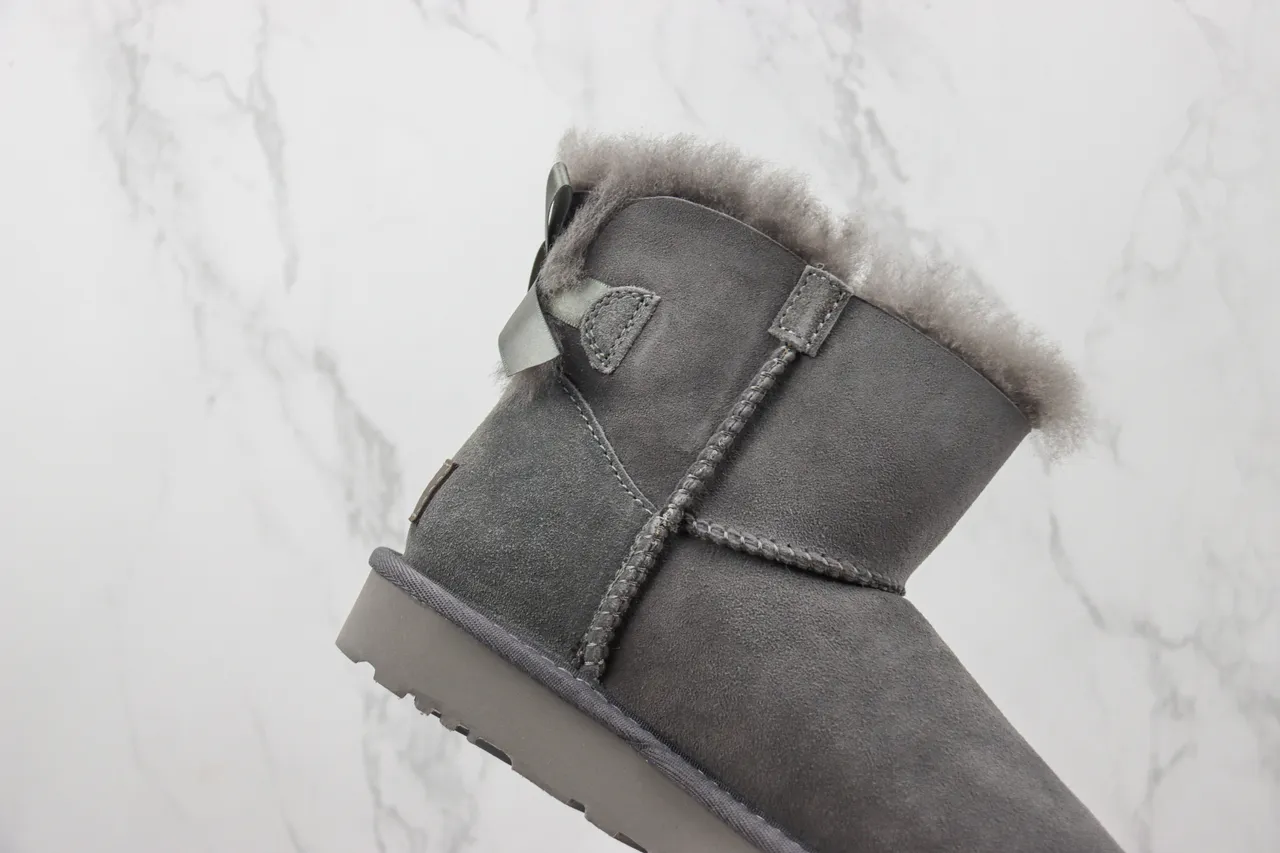 UGG Gray Suede Upper Shearling-Lined Cuff Snow Boots 8